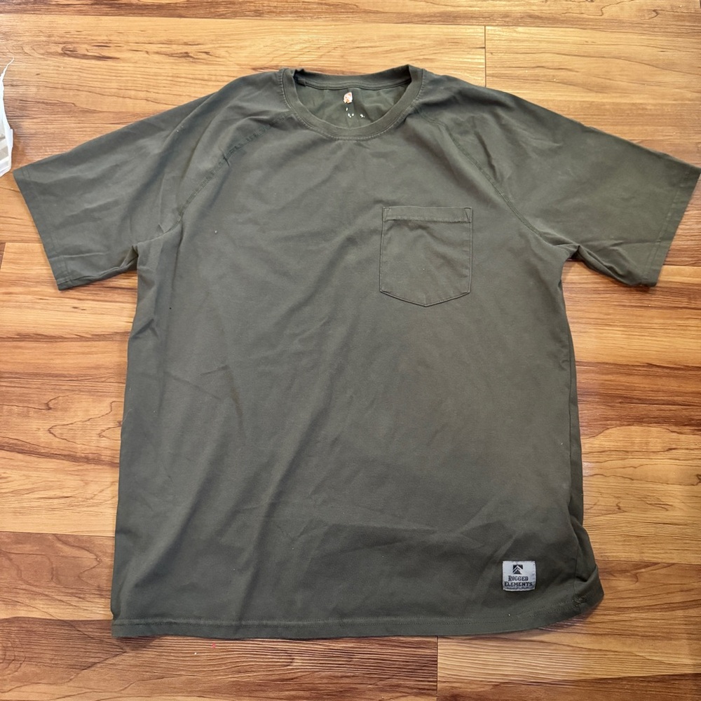 Men's Olive Green T-Shirt w/front pocket | thick workwear cotton blend | Large